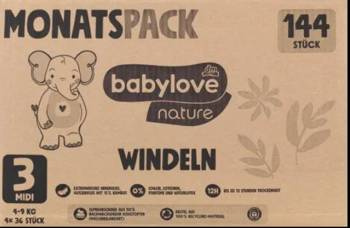 babylove Nature Midi 3, 4-9 kg,  pieluchy jednorazowe ekologiczne 144 szt.