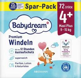 babydream Maxi 4 ,  9-15 kg+ pieluchy jednorazowe dla dzieci  72 szt.