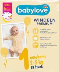 babylove  New Born rozmiar 1,  2-5 kg, pieluchy jednorazowe dal noworodków, 28 szt.